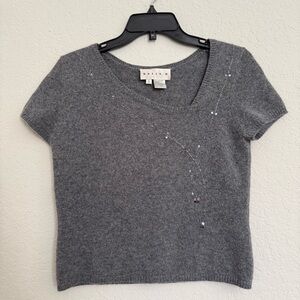 Vintage Basix II Grey Cashmere Beaded Sweater Top Size S Quiet Luxury Soft Girl